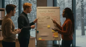 Diagrama que muestra los pasos estratégicos claramente definidos para lograr una transformación digital efectiva en pequeñas empresas.