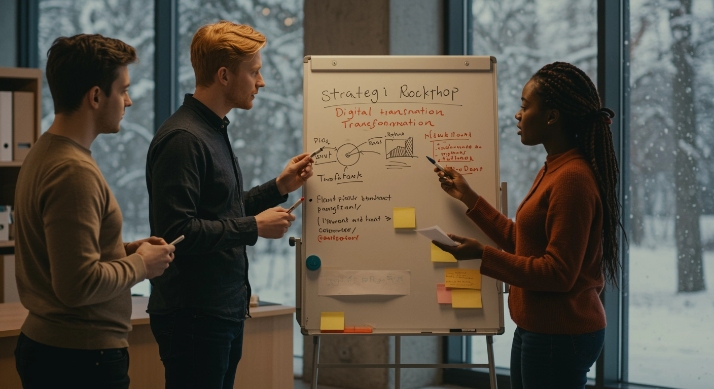 Diagrama que muestra los pasos estratégicos claramente definidos para lograr una transformación digital efectiva en pequeñas empresas.